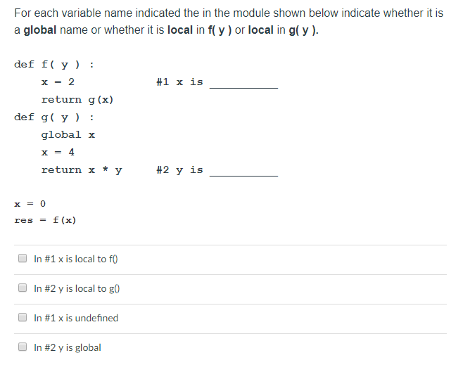  For each variable name indicated the in the module shown below