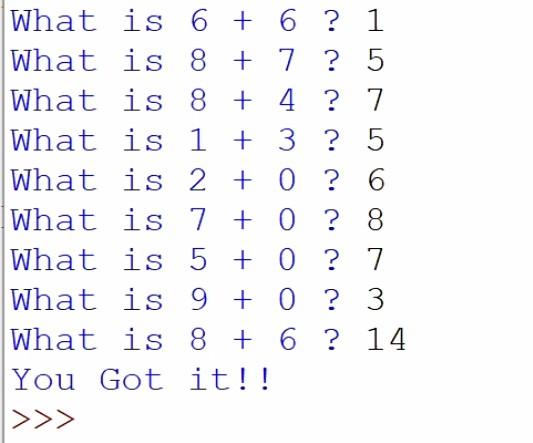 of two random numbers. If the user's answer is not equal to