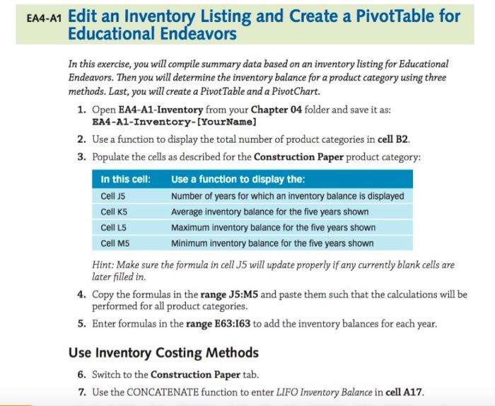  need only #6-20 EA4-A1 Edit an Inventory Listing and Create a