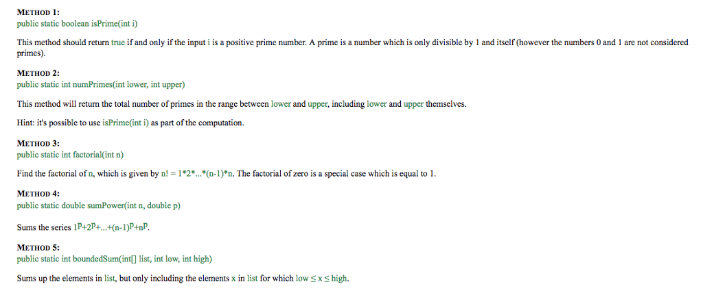 (IN JAVA) Do the following 5 methods without importing extra functions besides