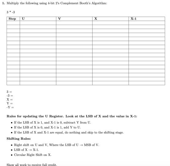 *Please help multiply the following using 4-bit 2s Complement Booths Algorithm* Thank
