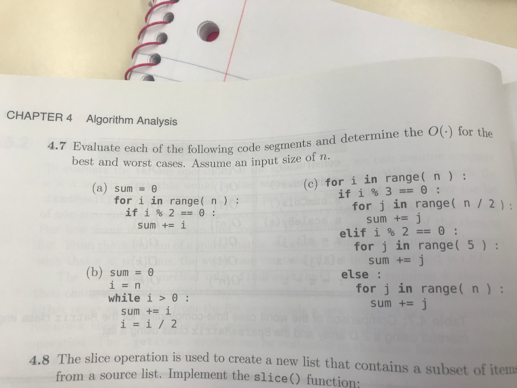 4.7) CHAPTER 4 Algorithm Analysis e following code segments and determine the