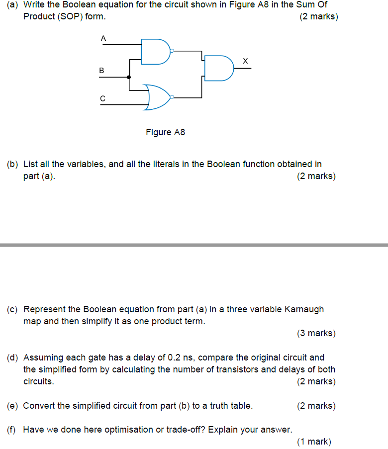  Write the Boolean equation for the circuit shown in Figure A8