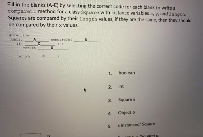  Fill in the blanks (A-E) by selecting the correct code for