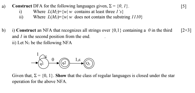  [5] a) Construct DFA for the following languages given, 2 =