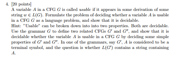  A variable A in a CFG G is called usable if