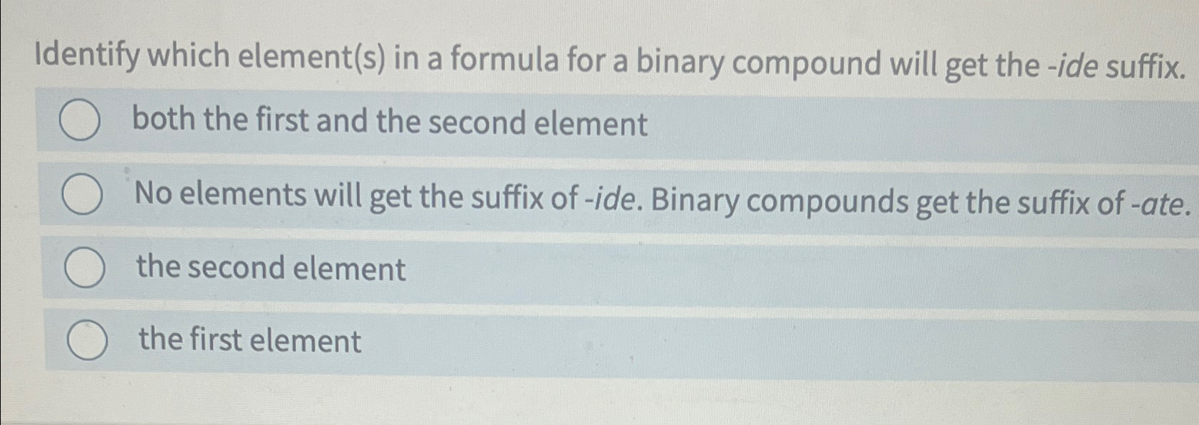  Identify which element(s) in a formula for a binary compound will