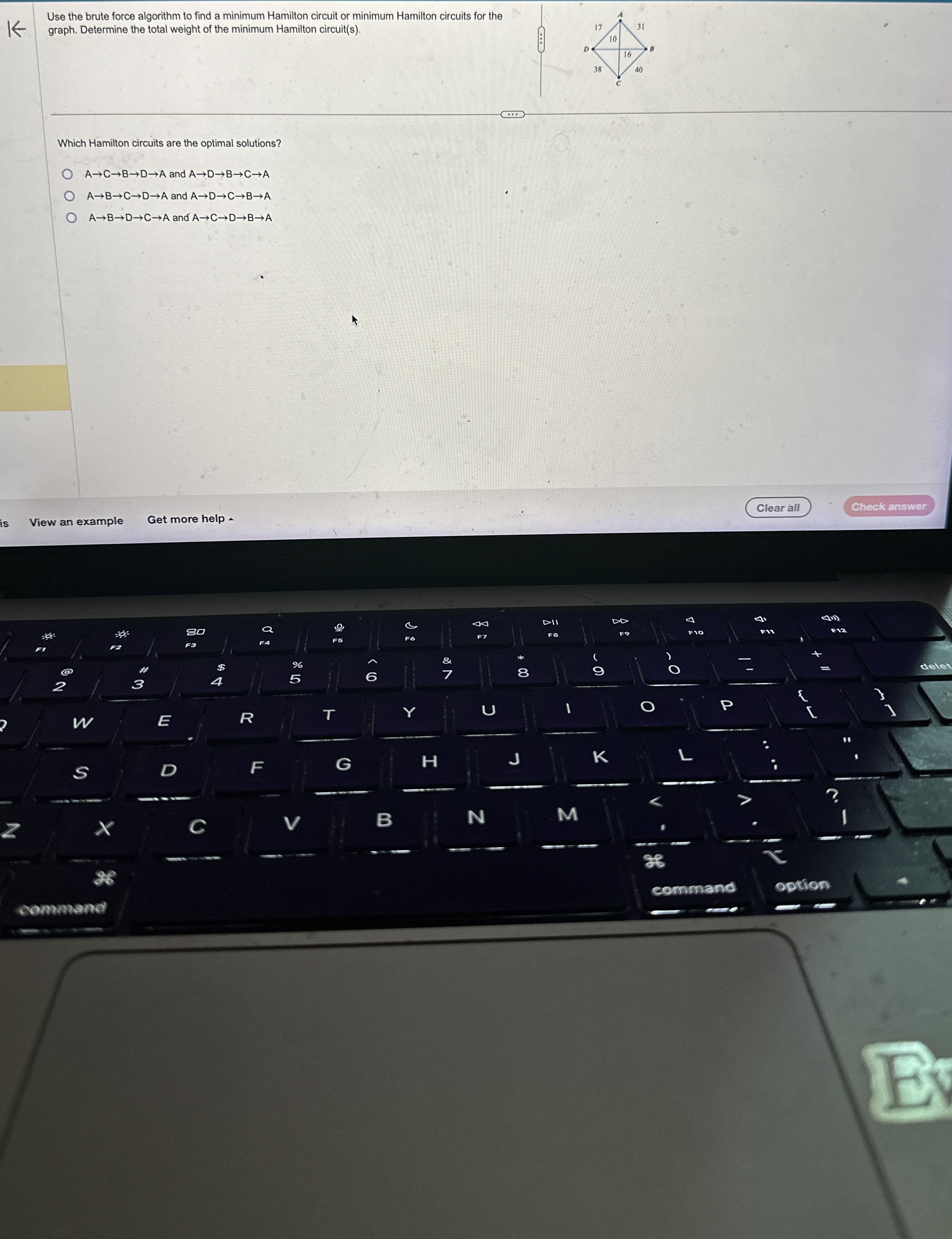  Use the brute force algorithm to find a minimum Hamilton circuit