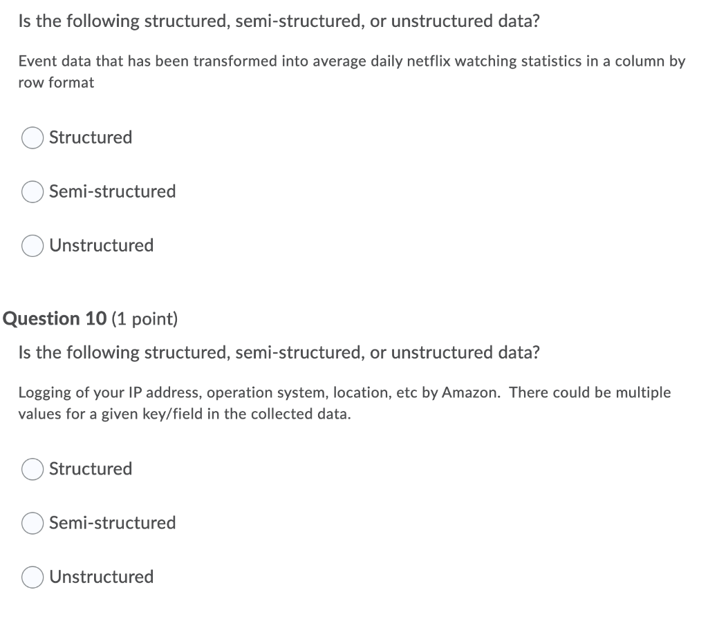  Is the following structured, semi-structured, or unstructured data? Event data that