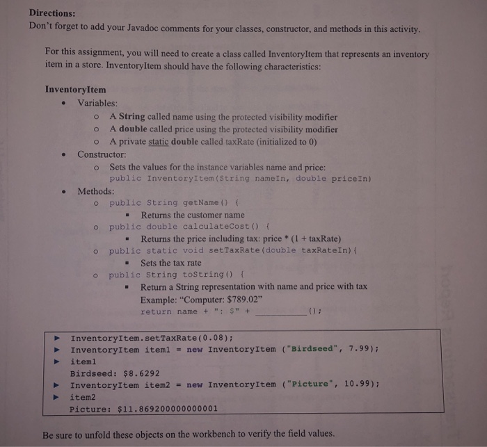  Directions: Don't forget to add your Java oc comments for your
