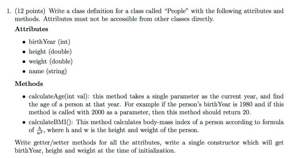 Write a class definition for a class called "People" with the