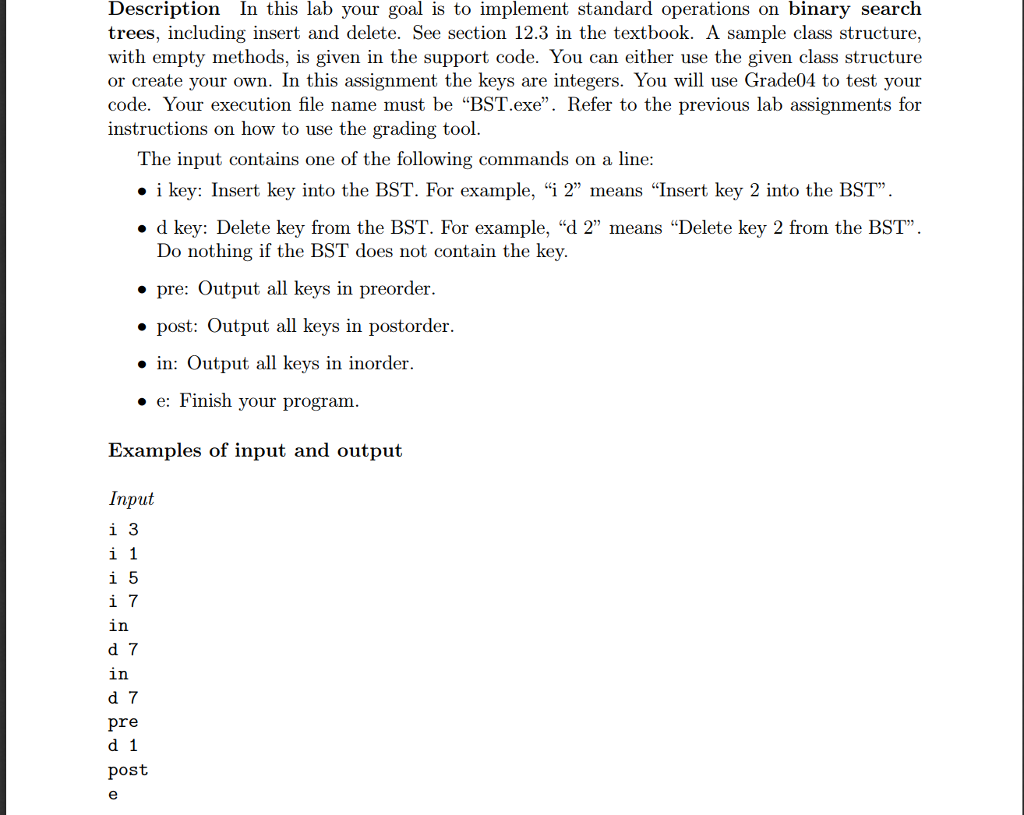 Binary Search Tree. Will up vote if works!!!thanks so much Description In