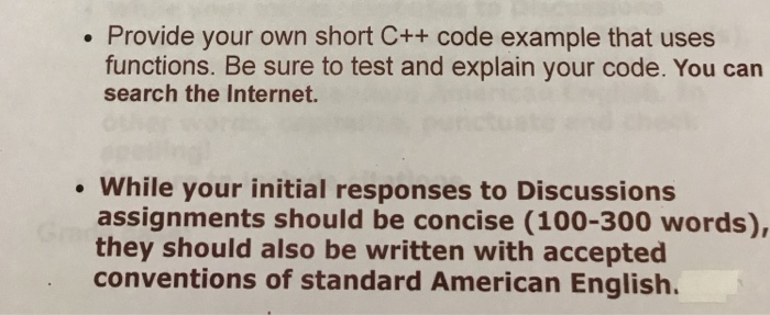  Provide your own short C++ code example that uses functions. Be