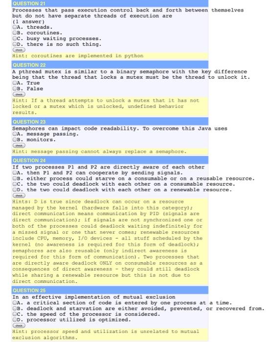 Topic is Operating Systems. Some questions could have multiple correct answers.Choose all