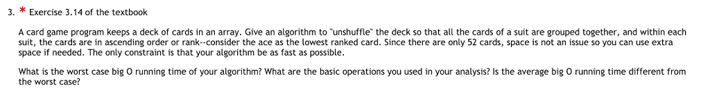 Data Structures Java 3. * Exercise 3.14 of the textbook A card