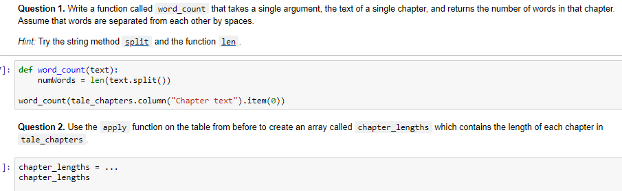  Question 1. Write a function called word_count that takes a single