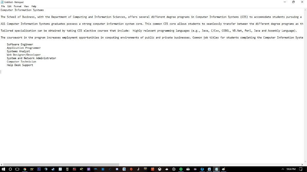 Untitled Notepad File Edit Fomat View Help Computer Infornation Systems The