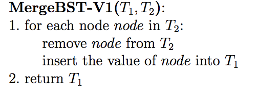 The following algorithm merges two binary search trees into one binary search