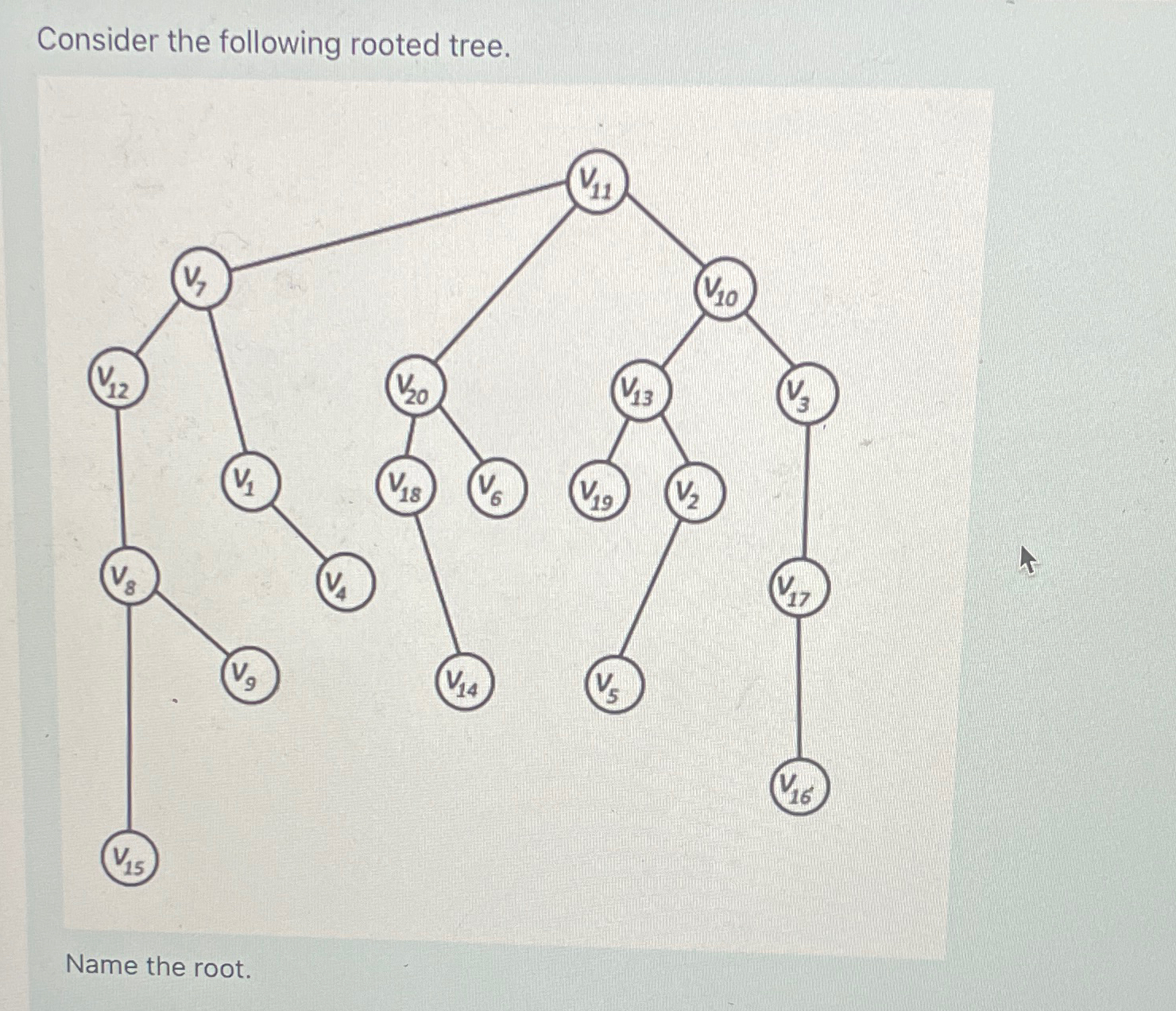  Consider the following rooted tree. Name the root. 
