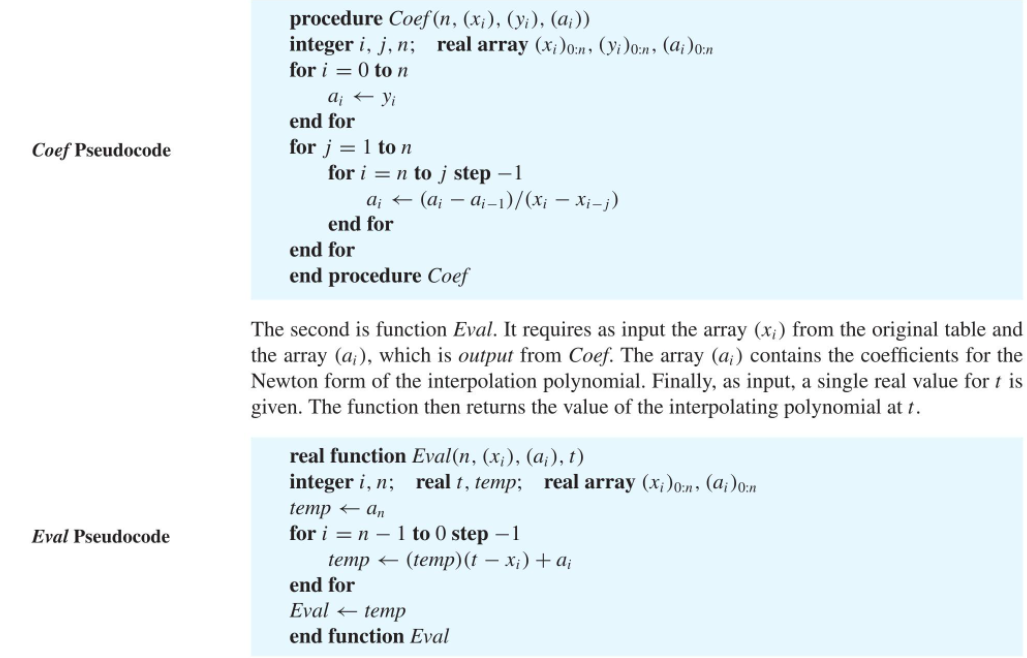  Implement the procedures coef and eval shown on above picture in