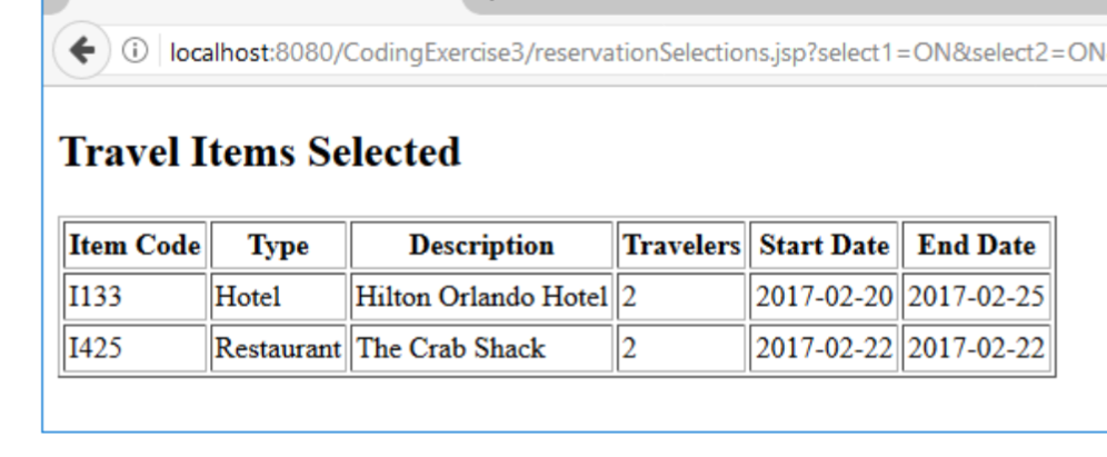 return a Web page with the list of selected items. Use JSP