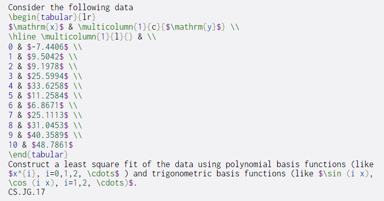 Consider the following data \begin{tabular}{lr $\mathrm{x}$ & \multicolumn{1}{c}{$\mathrm{y}$} \ \hline \multicolumn{1}{1}{}