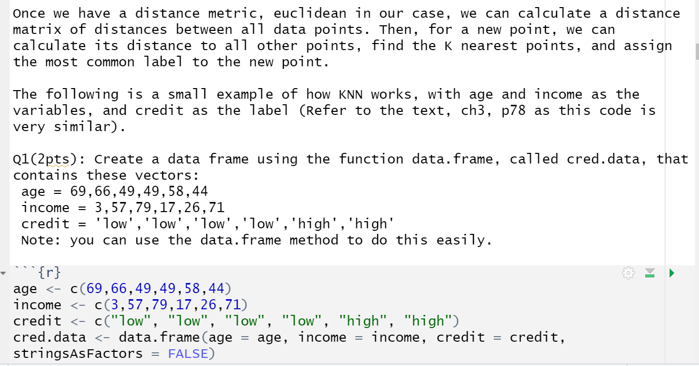 Hello, Here is the first two question for this R studio project.