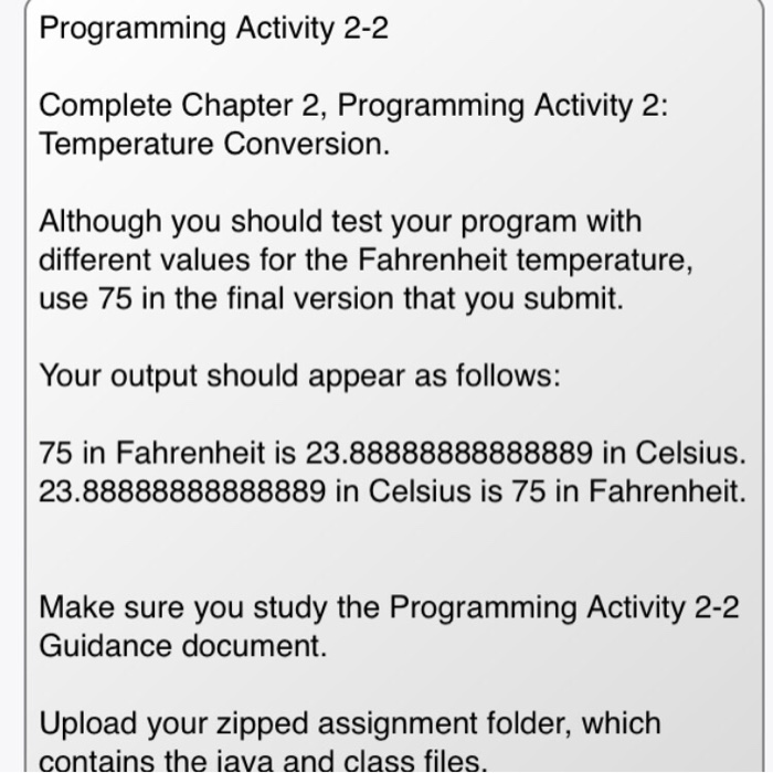  Java illuminated ed.4 Guidance Programming Activity 2-2 Complete Chapter 2, Programming