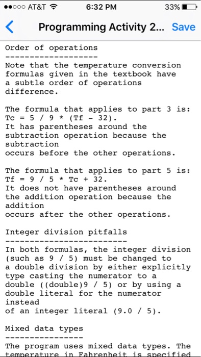 values for the Fahrenheit temperature, use 75 in the final version that