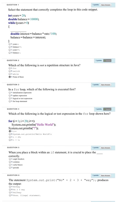  Select the statement that comectly completes the loop in this code