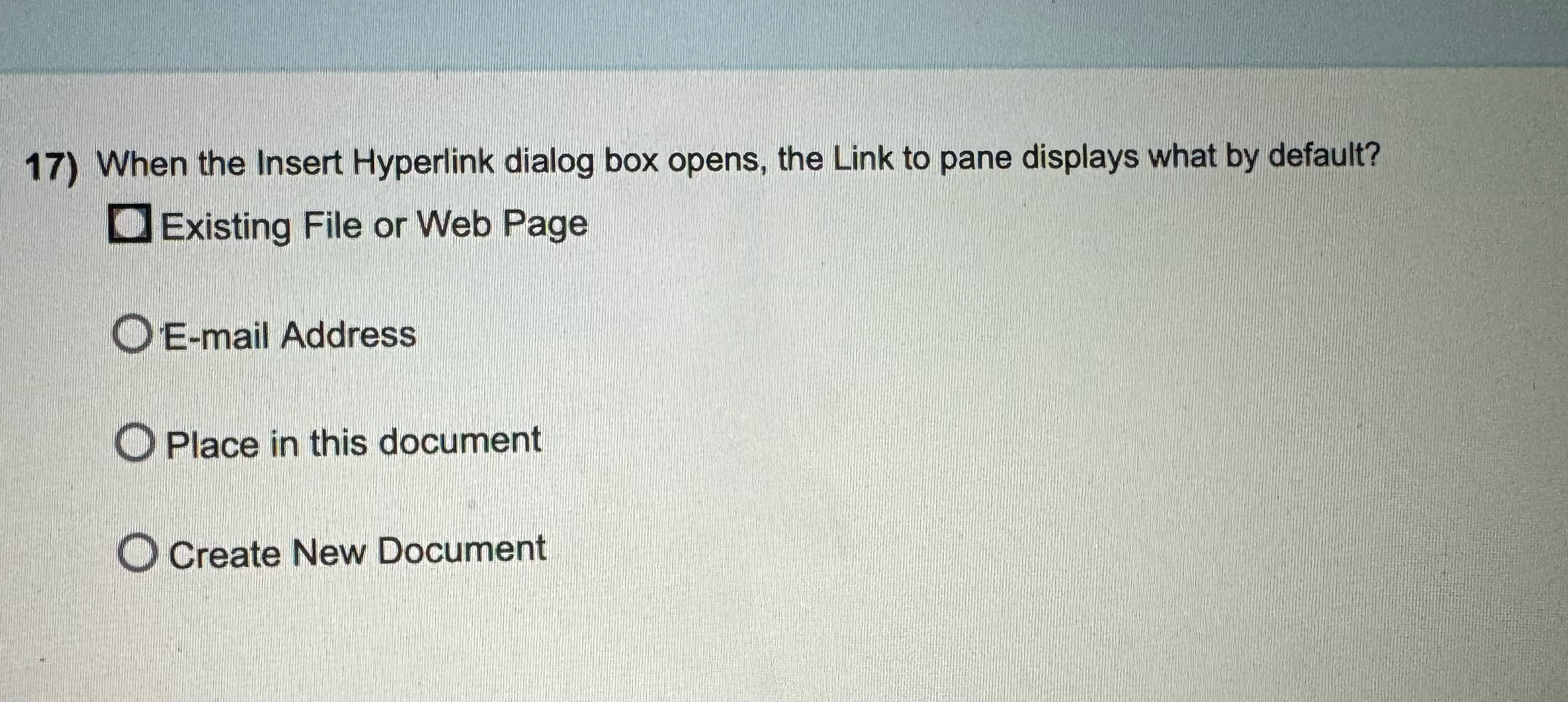  When the Insert Hyperlink dialog box opens, the Link to pane