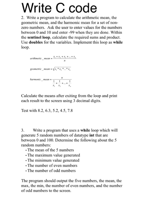  Write C code 2. Write a program to calculate the arithmetic