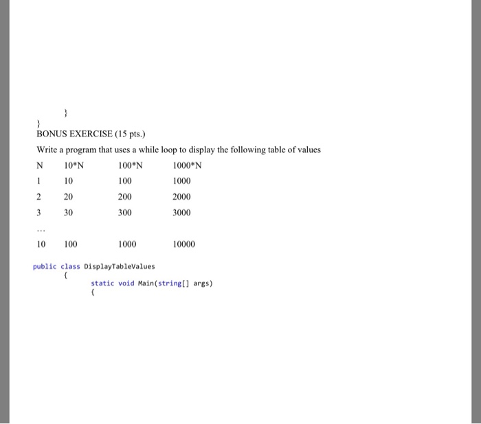 and Bonus Exercise (Next Page) 1) Define a class called OrderPizza that