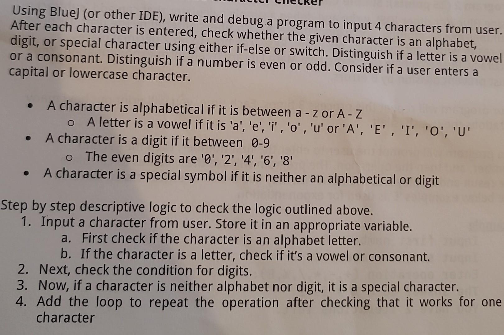  Using BlueJ (or other IDE), write and debug a program to