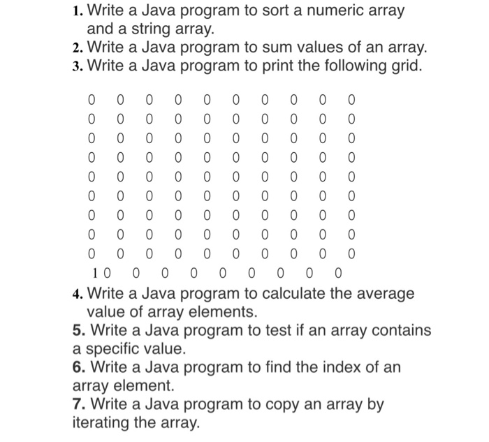  1. Write a Java program to sort a numeric array and