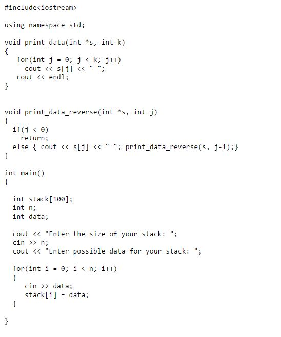  #include iostream using namespace std; void print data int s, int