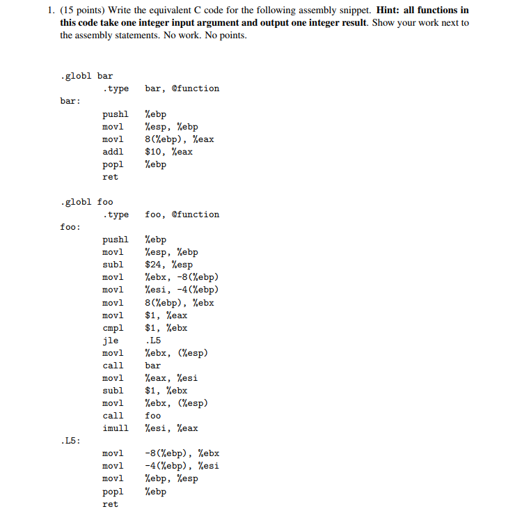 Translate x86 intel assembley language TO EQUIVALENT C CODE. Draw a picture
