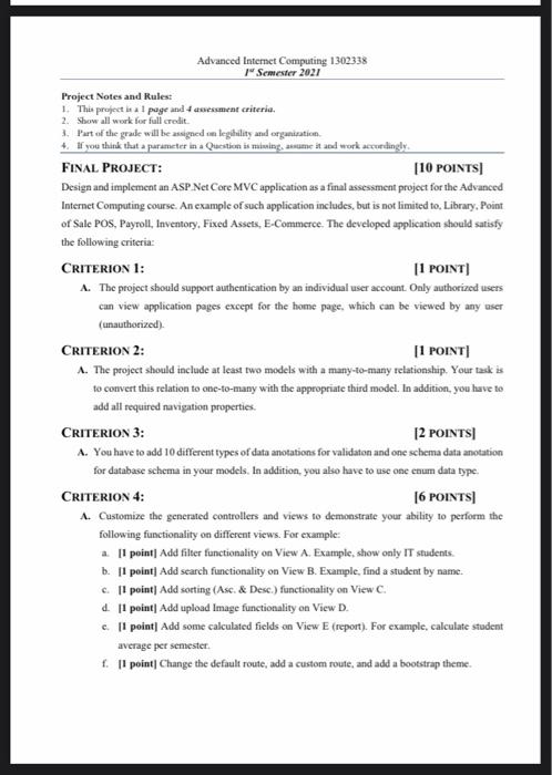 ASP Advanced Internet Computing 1302338 "Semester 2021 Project Notes and Rules: 1.