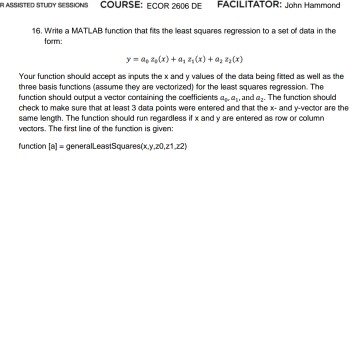  Write a MATLAB function that fits the least squares regression to