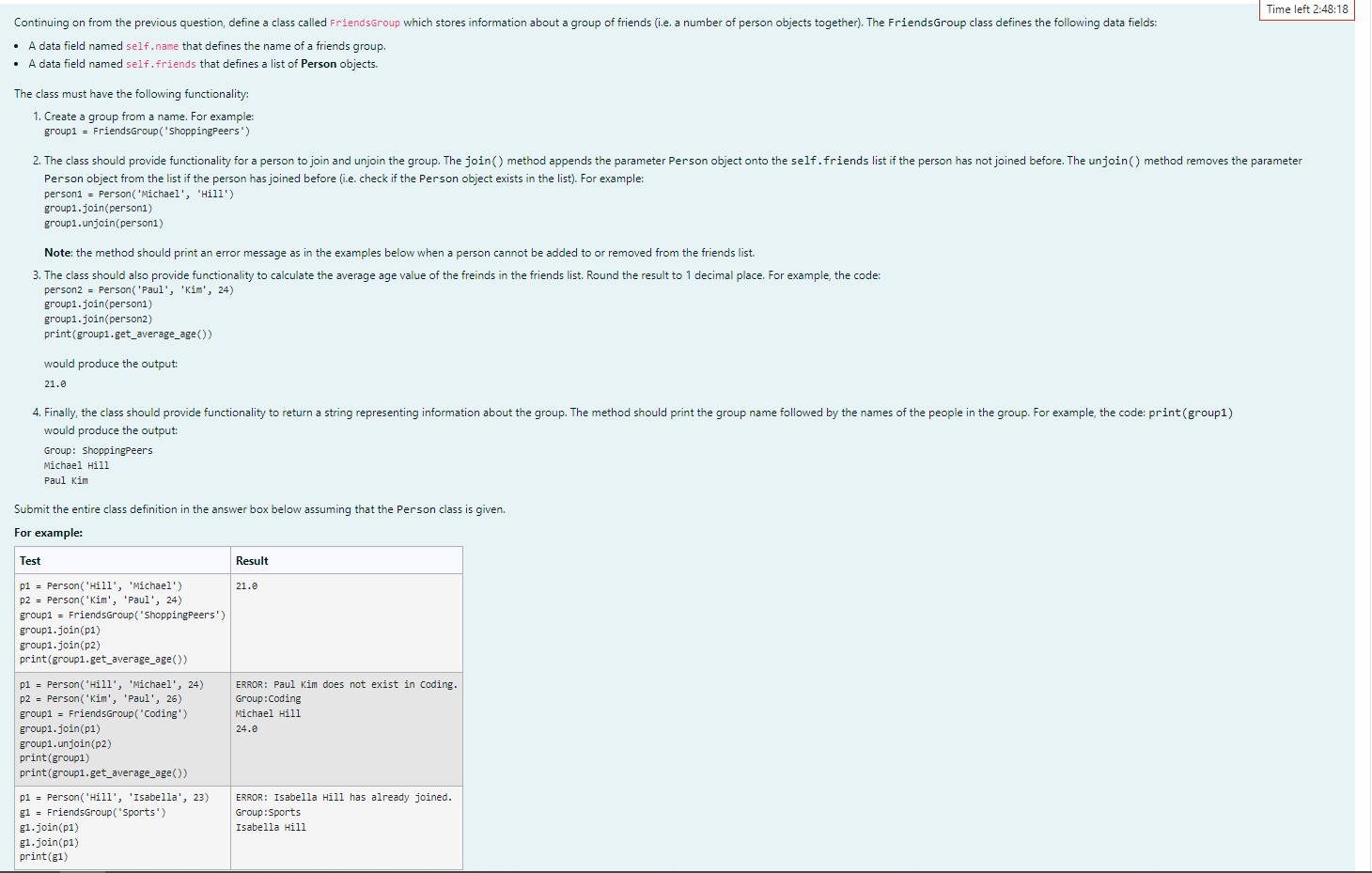 a person. Each person object stores information about a person's surname, first