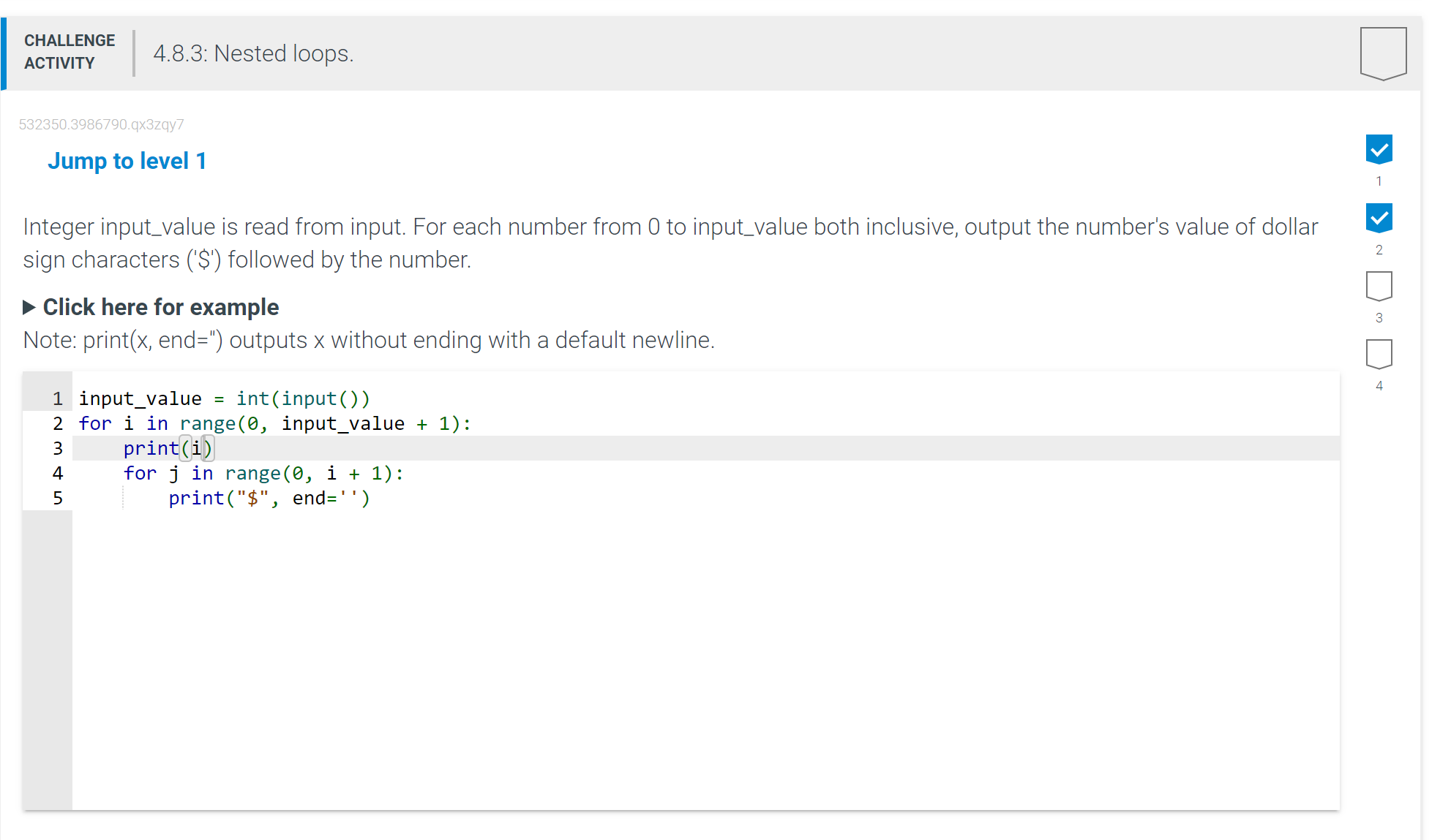  Please code in python Jump to level 1 Integer input_value is