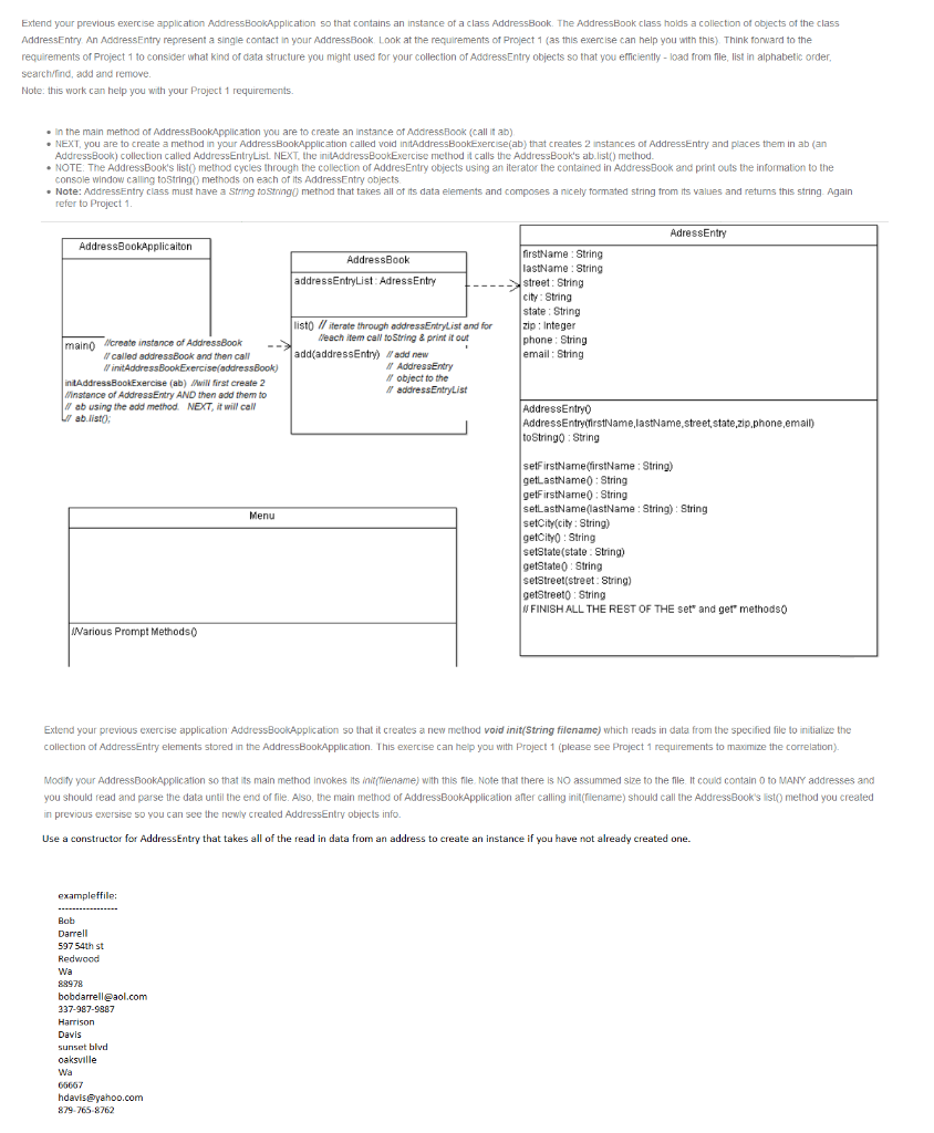  Extend your previous exercise application Address BookApplication so that contains an