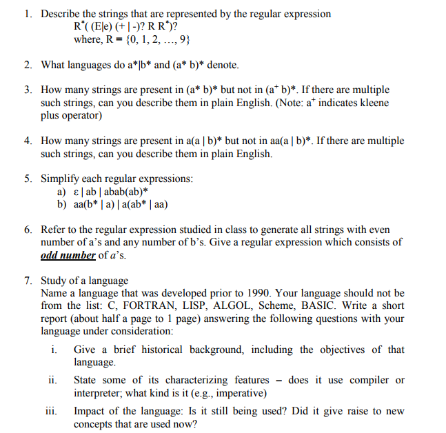  Describe the strings that are represented by the regular expression R*((E|e)