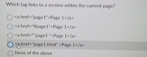  Which tag links to a section within the current page? 