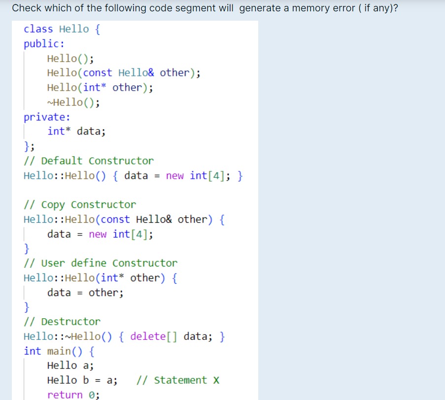  Check which of the following code segment will generate a memory