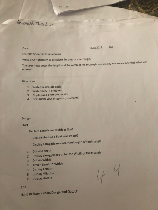  Date: CSC-101 Scientific Programming Write a C++ program to calculate the