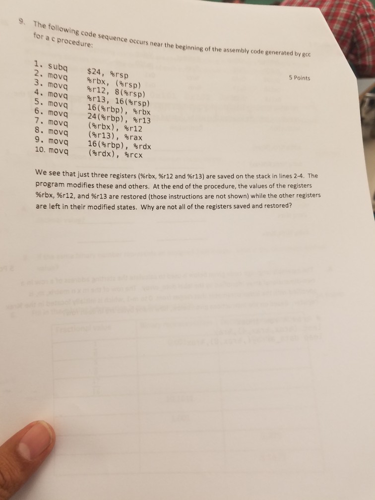  9. The following code cod for a c procedure: e sequence