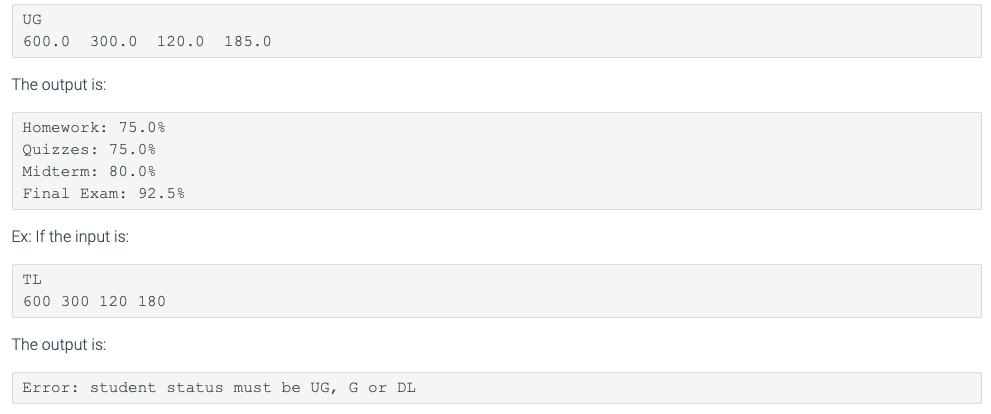 calculate a course grade given points for homework, quizzes, midterm exam, and