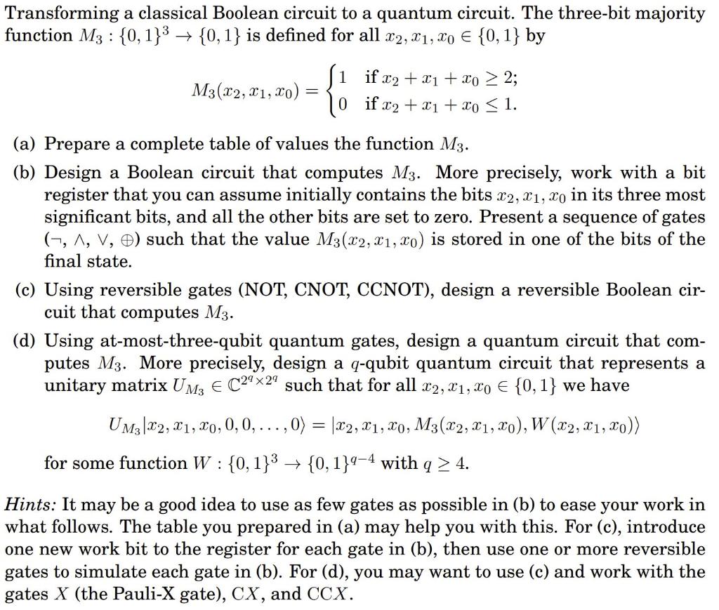  Transforming a classical Boolean circuit to a quantum circuit. The three-bit