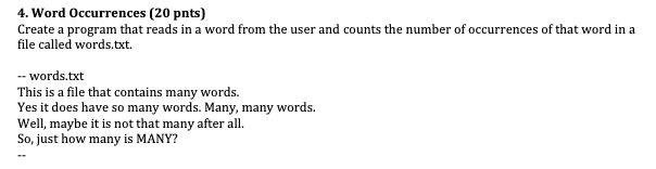 in C++, Program reads a text file (words.txt). Asks user to enter